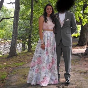 Two piece floral prom dress with pockets 4